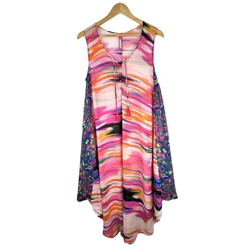 Plenty Tracy Reese Silk Coverup Dress M Pink Sheer Pockets Beach Resort Vacation